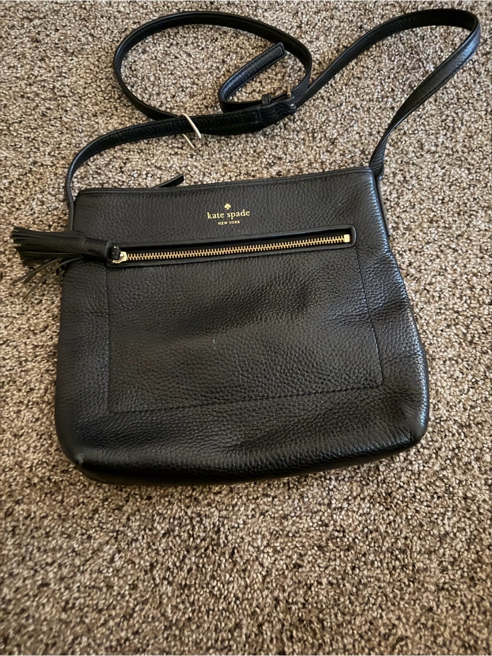 kate spade black leather crossbody with gold hardware